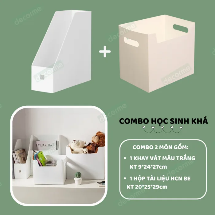 Khay để giấy tờ Combo đồ Decor bàn học Decorme Hộp kệ đựng tài liệu, sách  vở văn phòng phẩm trang trí bàn học học sinh