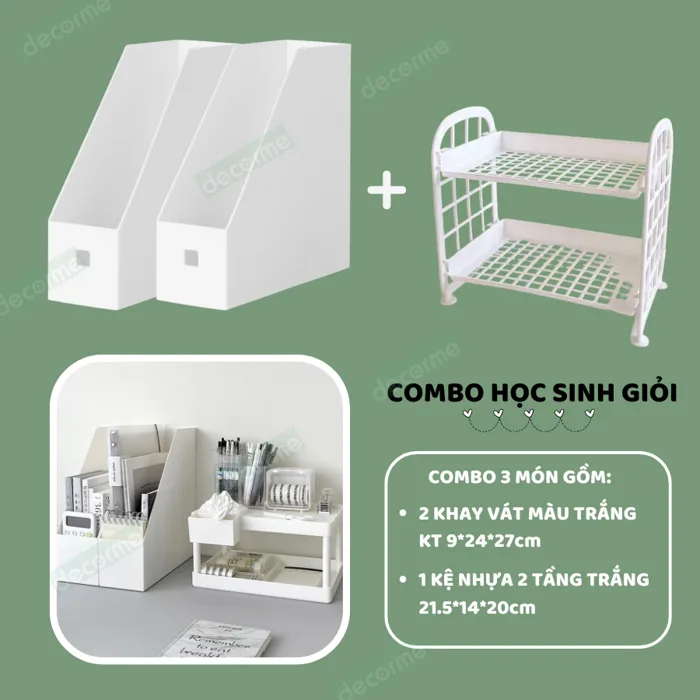Khay để giấy tờ Combo đồ Decor bàn học Decorme Hộp kệ đựng tài liệu, sách  vở văn phòng phẩm trang trí bàn học học sinh