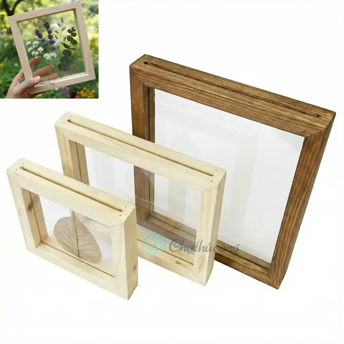 Khung ảnh hoa khô handmade để bàn, khung tranh gỗ có kính làm tranh hoa khô  decor vintage, khung để hoa khô trang trí