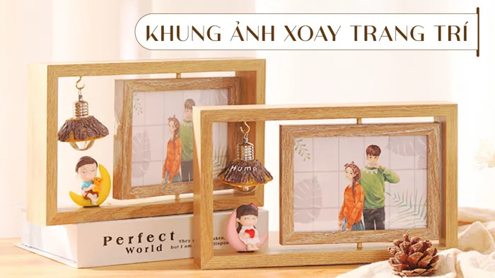 Khung ảnh để bàn xoay 360 gỗ tự nhiên phong cách Scandinavian (kèm bón –  Celljoy