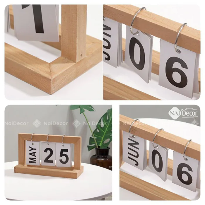 Lịch Gỗ Để Bàn [2024, 2025], Lịch Số Lật Gỗ Thông Tự Nhiên - Nai Decor