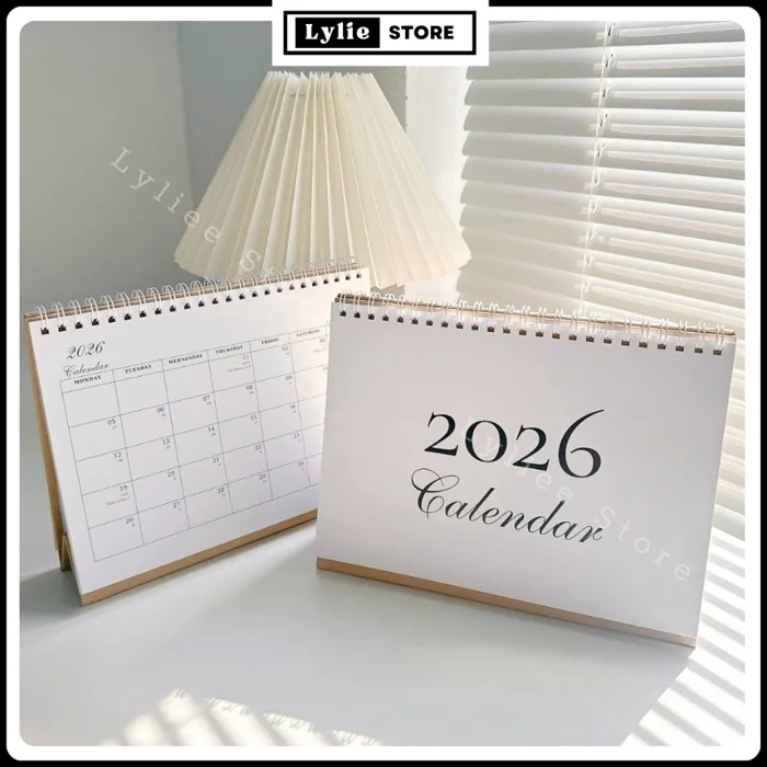Lịch để bàn 2026 basic ngang có ngày âm và ô ghi chú, lịch lò xo decor  phòng, bàn làm việc