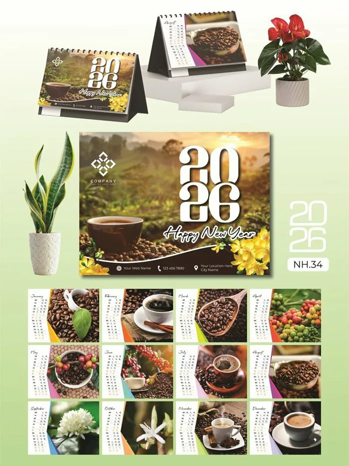 Lịch để bàn decor in mọi số lượng thiết kế chủ đề Hương Cà Phê Coffee Cafe  - Mã NH34 - INKTS2616