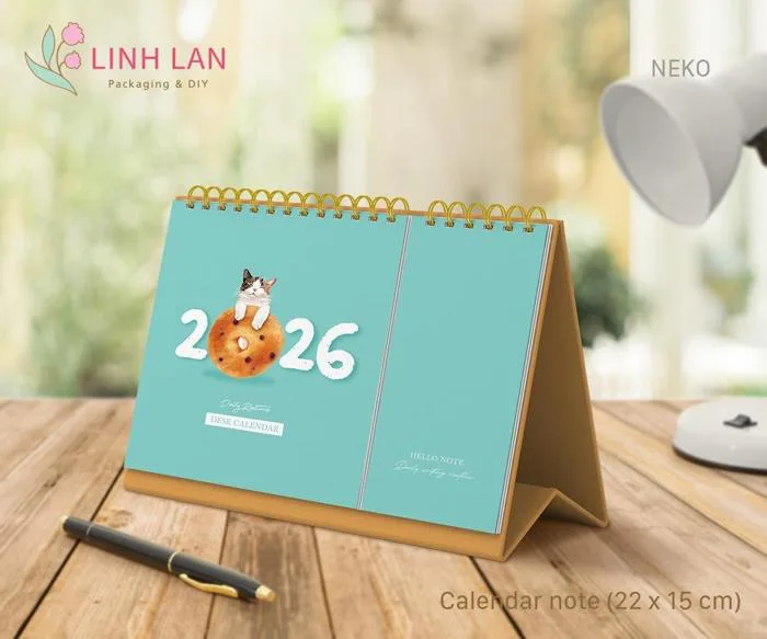 Lịch để bàn Linh Lan Décor 2026 lò xo chữ A - Ghi chú Note M 22x15cm (2 mẫu)