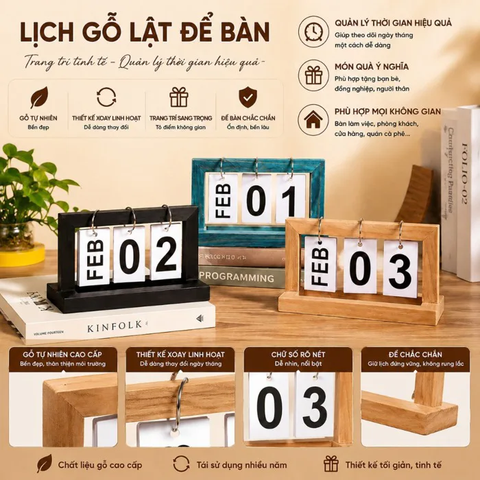 [DECOR] Jojo's Lịch Để Bàn Gỗ Lịch Lật Decor Trang Trí Bằng Gỗ,Lịch Lật  Phong Cách Bắc Âu,Trang Trí Bàn Học,Bàn Làm Vệc