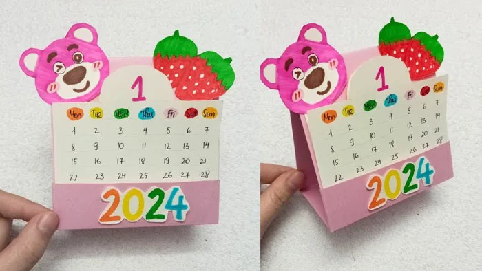 Cách Làm Lịch Để Bàn Gấu Dâu Bằng Giấy trang trí bàn học - How to make a  cute desk calendar