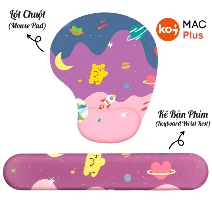 Bộ Lót Chuột Kê Tay Bàn Phím Có Đệm Silicon Galaxy Anime Bear ( Mousepad  Cute Girl Mèo Cực Xinh Decor Giá Rẻ Học Sinh ) Lót Bàn Phím Thời Trang Dễ