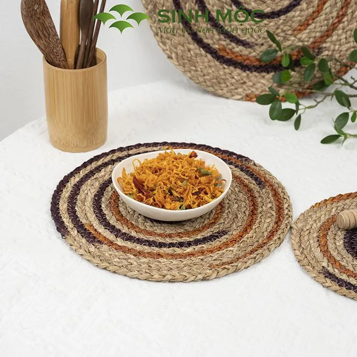 Decor bàn ăn, miếng lót ly, tấm lót cốc chất liệu cói