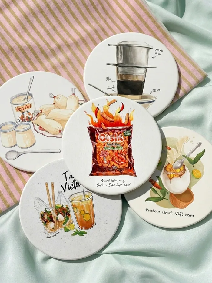 Lót Ly Gốm Thấm Nước Đế Gỗ Bần Chống Trượt, Miếng Lót Ly Cà Phê, Trà Sữa  Decor Bàn Làm Việc