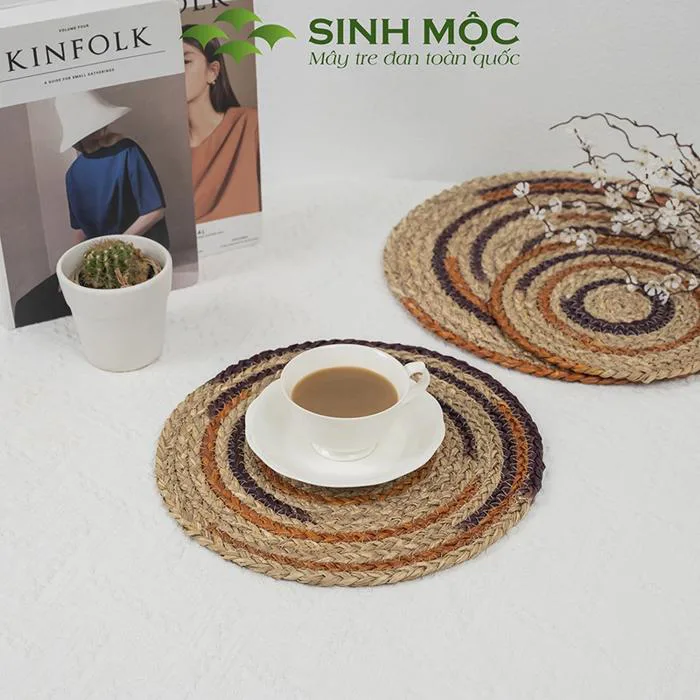 Decor bàn ăn, miếng lót ly, tấm lót cốc chất liệu cói