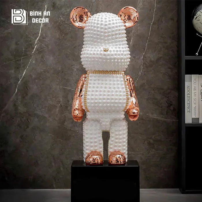 Tượng Gấu Bearbrick Đính Đá Trang Trí Bling Ngọc 80cm