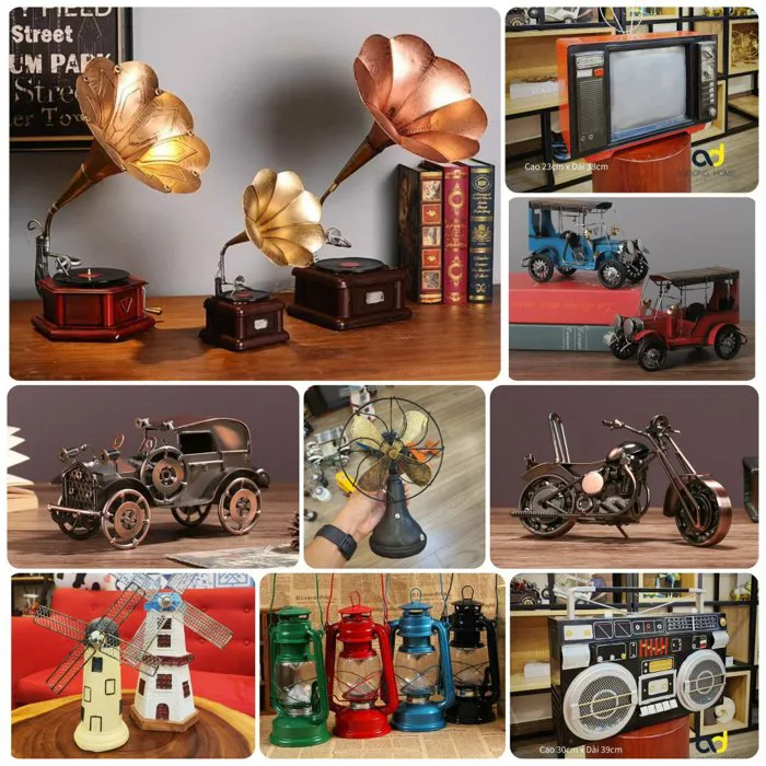 ComBo Mô Hình Decor Đồ Giả Cổ Tivi, Quạt, Điện thoại, Xe đạp, ô tô....trang  trí nhà, quán cafe