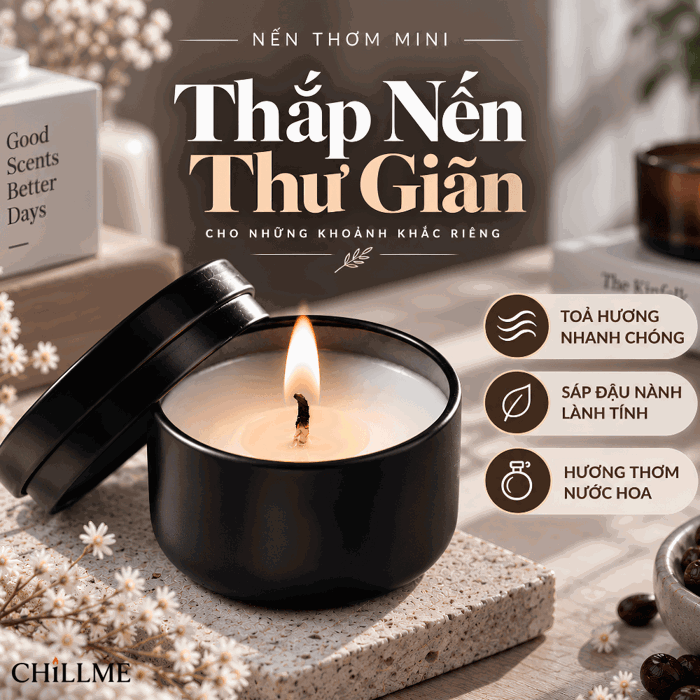 Nến thơm tealight mini cao cấp chillme sáp đậu nành organic decor trang trí  nhà cửa và quà tặng
