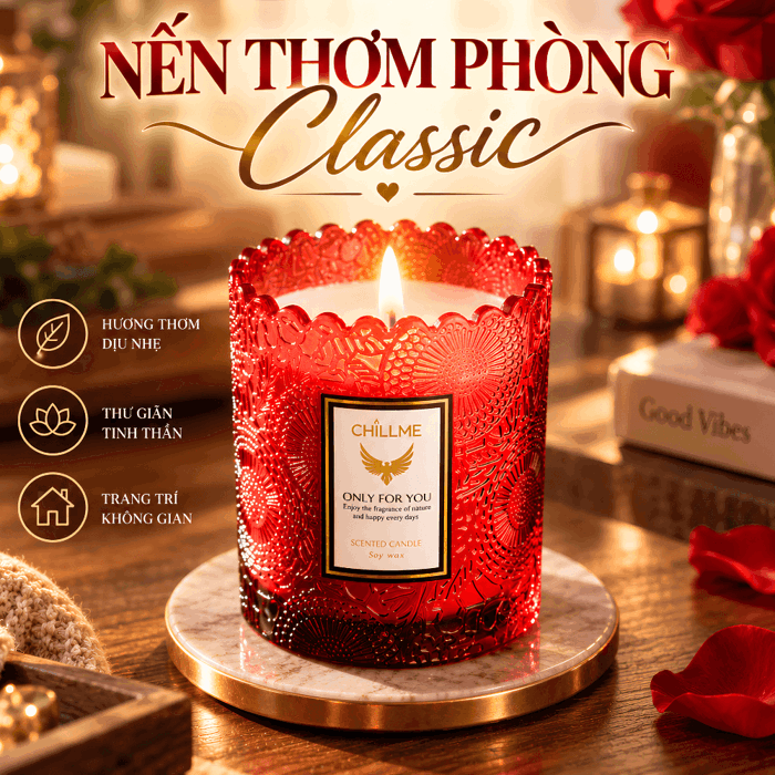 Nến thơm phòng classic Chillme mùi hương tự nhiên làm quà tặng thư giãn khử  mùi decor