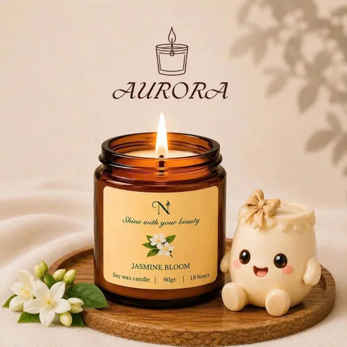 Nến Thơm Handmade Aurora Jasmine Bloom Hương Hoa Nhài Dịu Nhẹ, Decor Phòng  - Nến Thơm Aurora