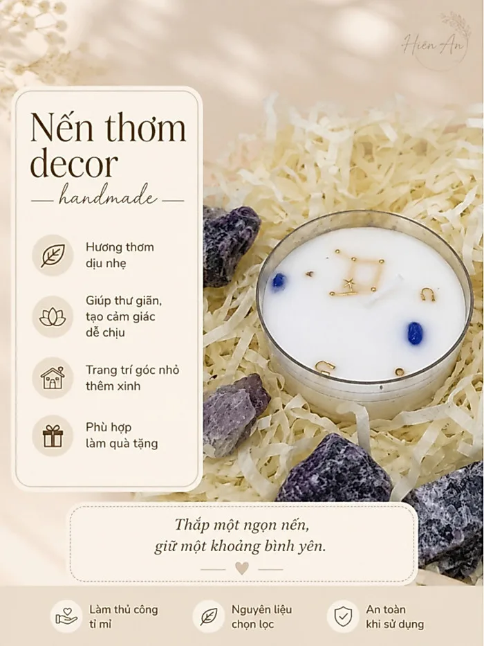Nến Thơm Mini Handmade Đá Xanh Dương |Cung Hoàng Đạo | Nến Decor Phòng Ngủ  | Quà Tặng
