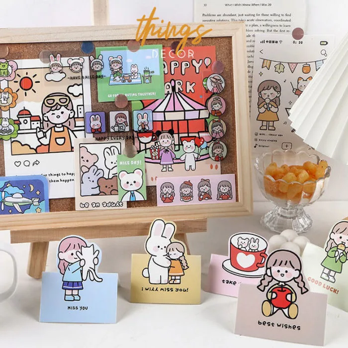 Set phụ kiện decor bàn học cute dễ thương postcard dán tường ảnh trang trí  phòng hàn quốc Style Character Colorful Elegant Seasonal Teens Unisex Paper  Material Vol #1 Vol #2 Vol #