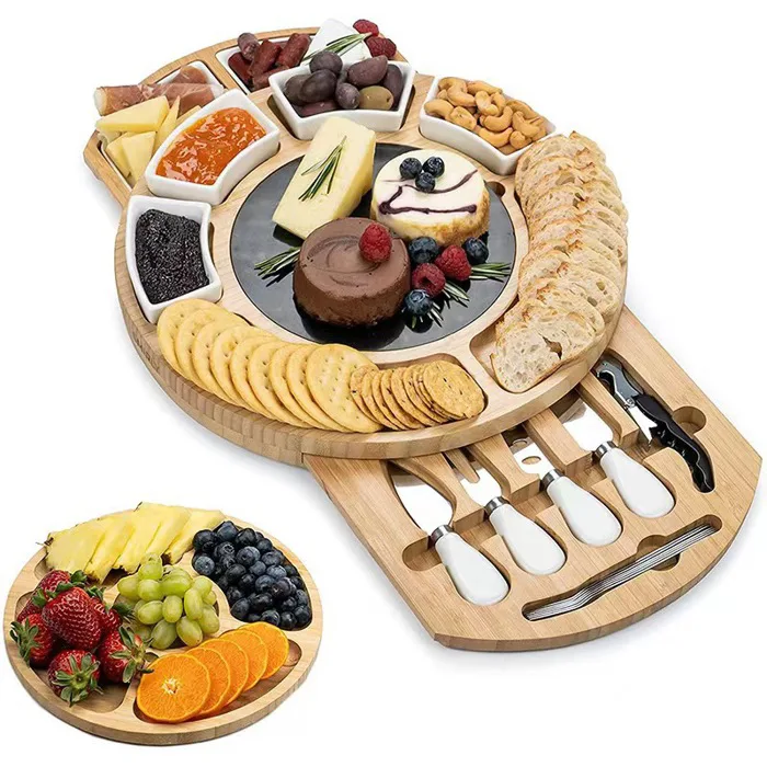 Khay Gỗ Decor Phô Mai Bánh Mì Kèm Phụ Kiện