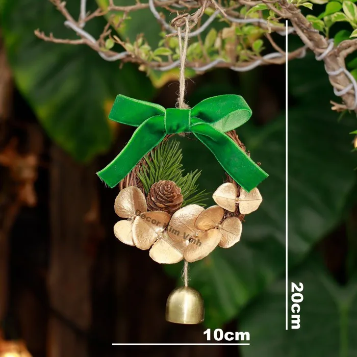 Phụ kiện treo nơ đỏ lá xanh PKT84 Decor Kim Vinh trang trí noel giáng sinh