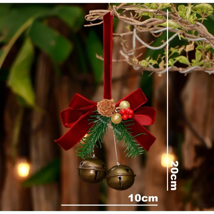 Phụ kiện treo nơ đỏ lá xanh PKT84 Decor Kim Vinh trang trí noel giáng sinh