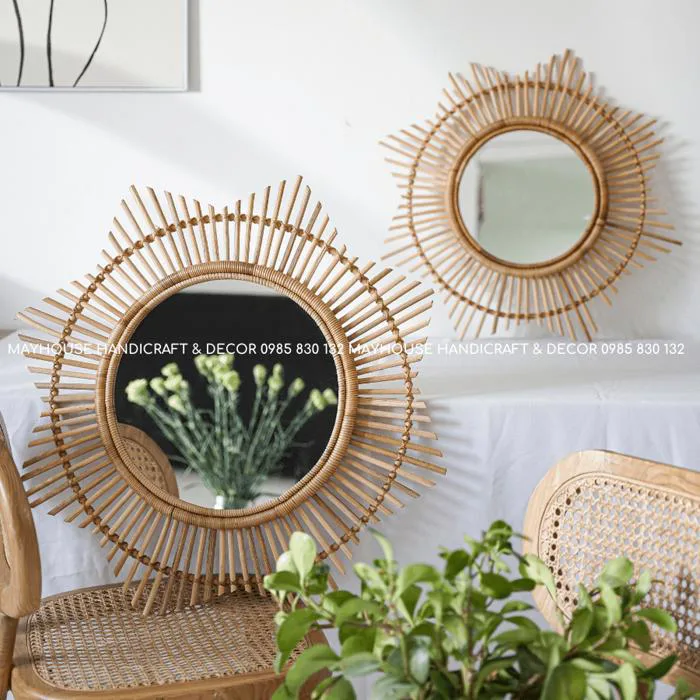 Gương mây tre đan decor treo tường cao cấp hình ngôi sao