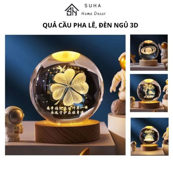 Quả cầu pha lê phát sáng trong suốt, quả cầu tuyết phong thủy decor bàn làm  việc đèn ngủ 3D cho căn phòng - Suha Decor | Lazada Việt Nam