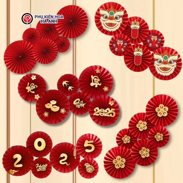 Bộ Quạt Giấy Decor Tết Trang Trí Nhà Cửa – Phụ kiện Hoa Hà Anh