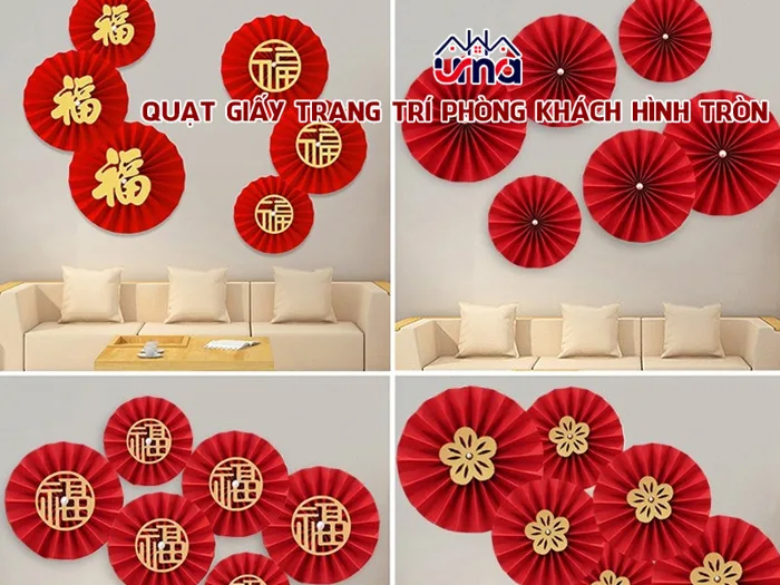 Quạt giấy trang trí phòng khách trong dịp Tết Nguyên đán