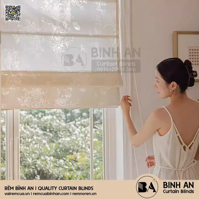 Rèm Roman Voan Vintage Xuyên Sáng Hiệu Ứng Art Decor