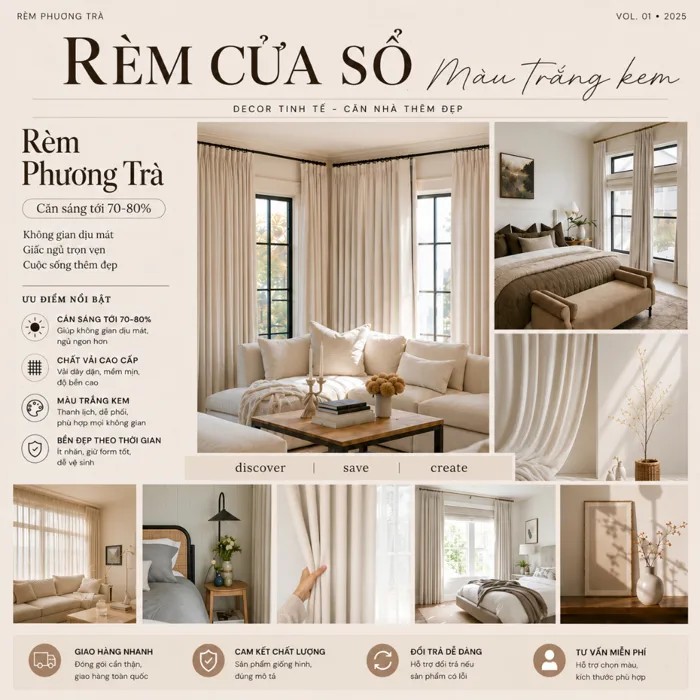 Rèm cửa sổ Màu trắng kem – trang trí decor cửa sổ phòng ngủ, chống nắng cản  sáng tốt, nhiều kích thước - giá rẻ shoppe!