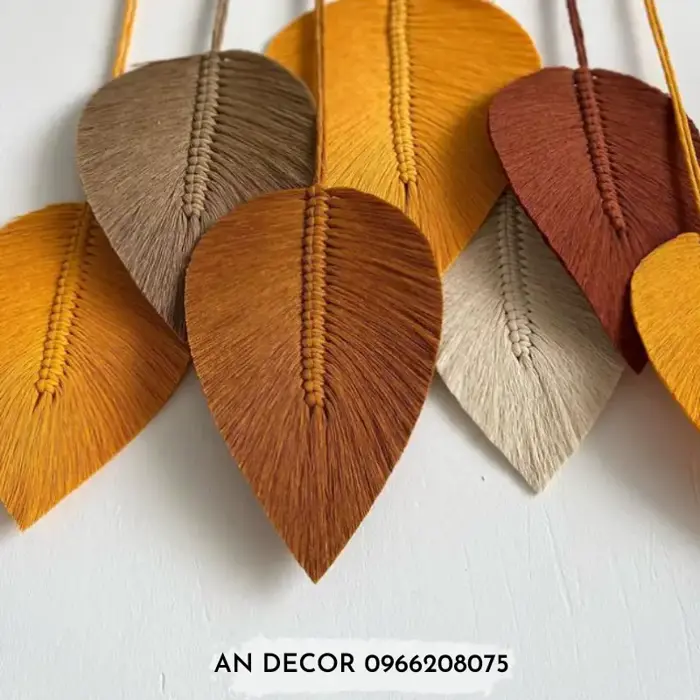 Rèm macrame hình lá treo tường, 7 lá to trang trí decor nhà, homstay, nhà  hàng, cafe - Bình An decor -Võng, xich đu macrame
