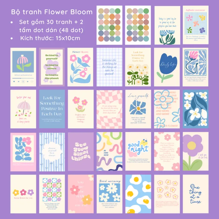 (TẶNG 48 STICKER DOT DECOR) Bộ tranh treo tường decor trang trí bàn học,  phòng ngủ kt 15x10cm