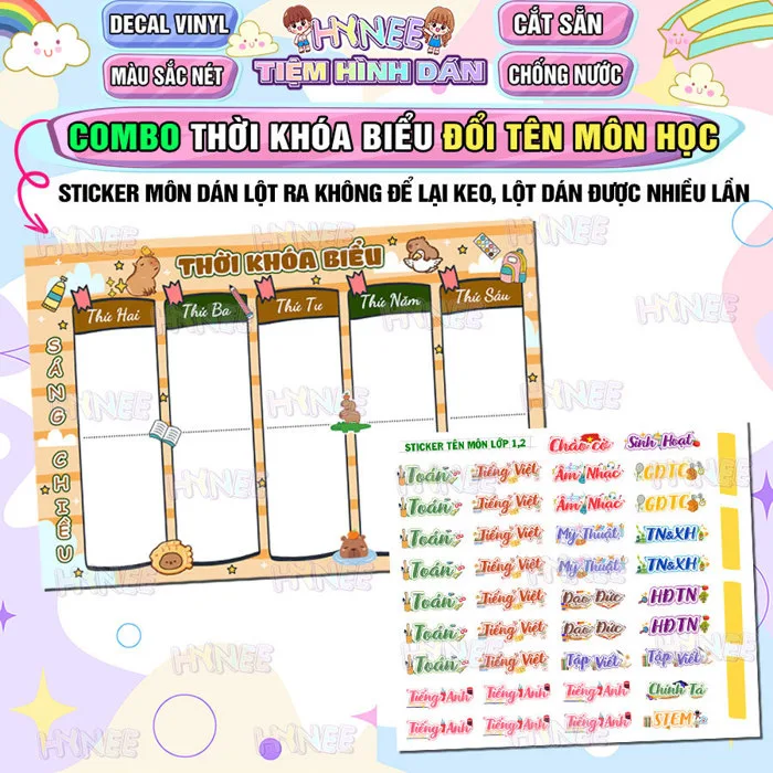 Thời Khóa Biểu Dán Sticker Thay Đổi Môn Học Linh Hoạt Chương Trình Mới Cấp  1 2 3 Trang Trí Bàn Học Cute Tiện Lợi Đẹp Mắt