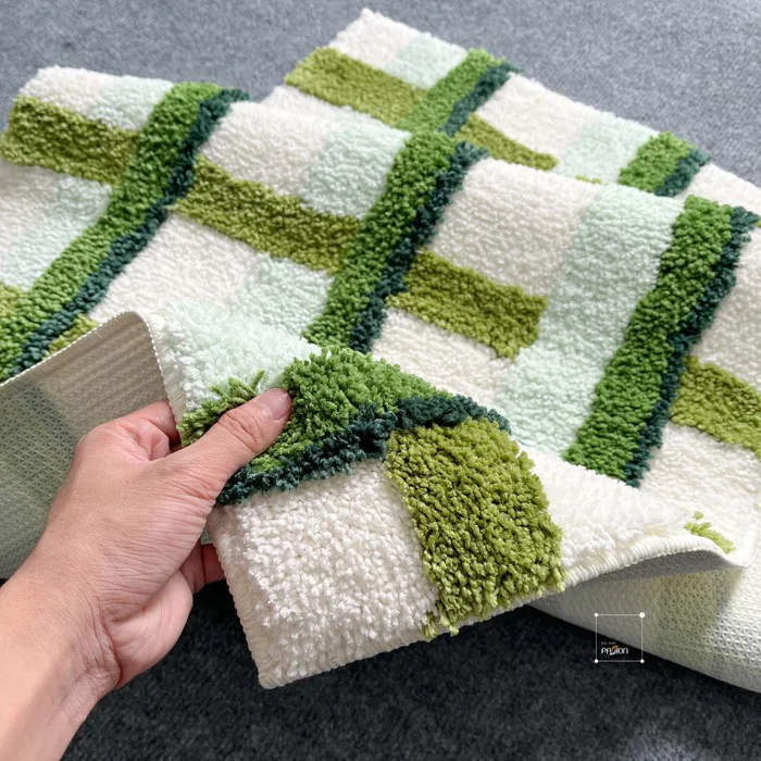 Thảm Lau Chân Dệt Lông Siêu Thấm Decor Các Vị Trí Trong Nhà Xanh Caro