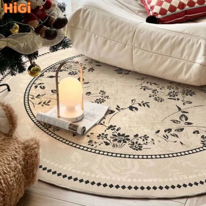 Thảm Tròn Decor Phòng Khách Êm Chân Chống Trượt Dễ Vệ Sinh, Thảm Trải Sàn  Vintage Trang Trí Phòng Ngủ