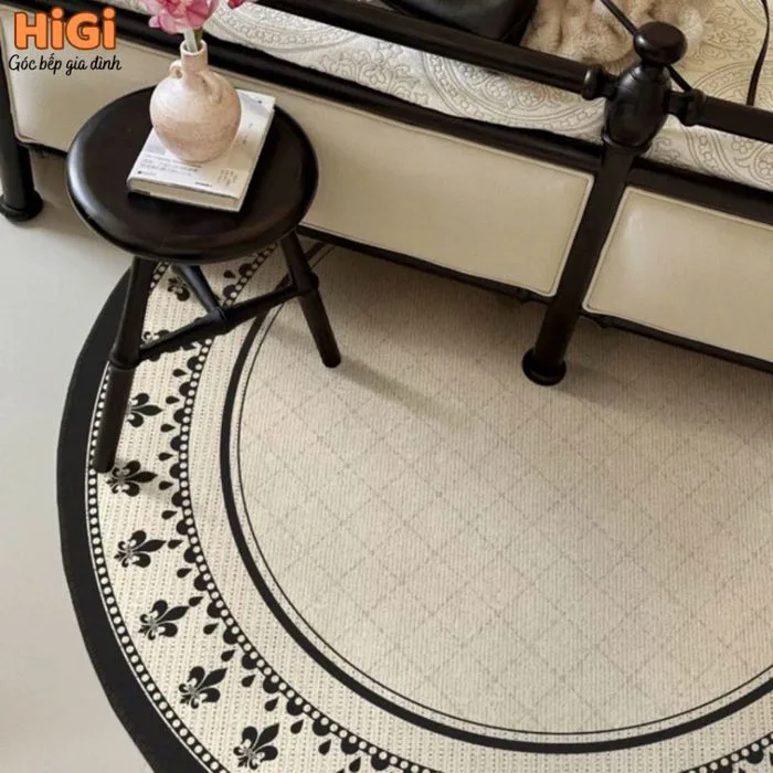 Thảm Tròn Decor Phòng Khách Êm Chân Chống Trượt Dễ Vệ Sinh, Thảm Trải Sàn  Vintage Trang Trí Phòng Ngủ