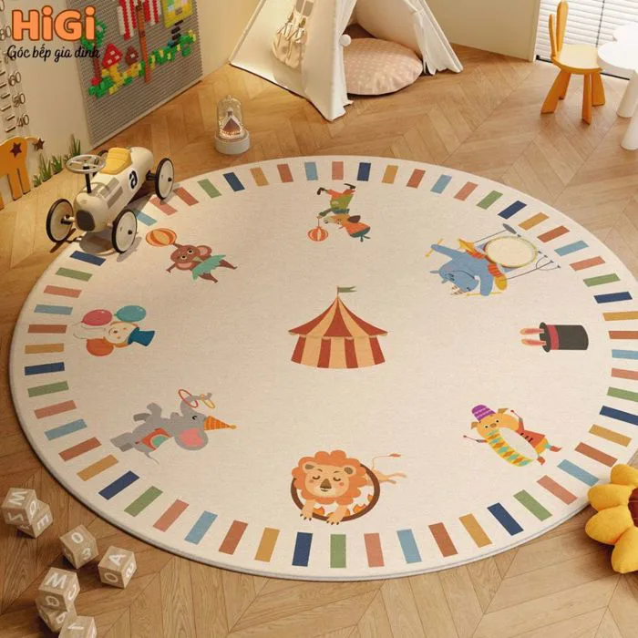 Thảm Tròn Decor Phòng Khách Êm Chân Chống Trượt Dễ Vệ Sinh, Thảm Trải Sàn  Vintage Trang Trí Phòng Ngủ