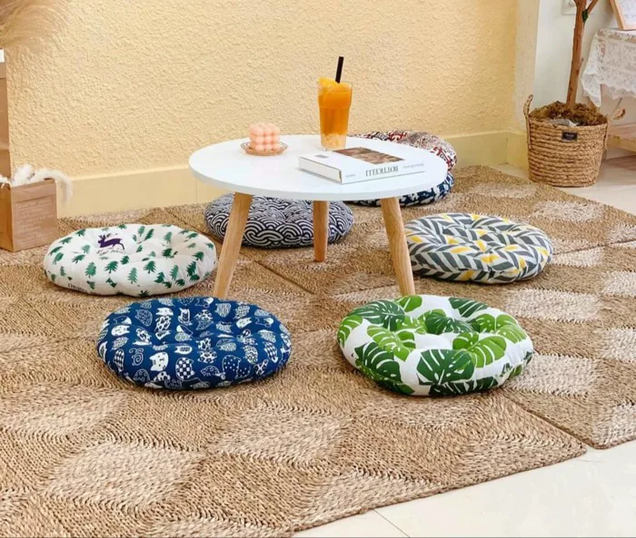 Thảm cói họa tiết decor không gian xanh