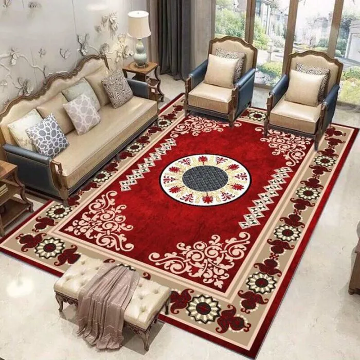 Thảm trải sàn phòng khách , thảm trang trí thảm chụp ảnh 1m6 x2m3 màu đỏ  tâm tròn