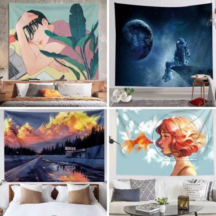 Tặng đèn + móc treo] Thảm treo tường decor phòng ngủ, vải treo tường  vintage, tranh vải treo tường, trang trí phòng ngủ size 150x130 cm | Lazada  Việt Nam