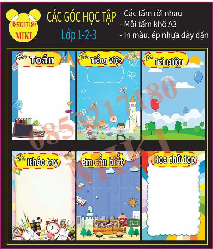 Bảng góc học tập rời cho tiểu học trang trí lớp (Đồ Dùng Dạy Học Miki) Bảng  A3 Chất Lượng Cao In Màu Trên Giấy Cứng Dày Góc Em Cần Biết Góc