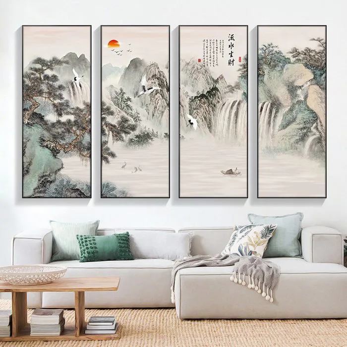 Bộ 4 tranh thủy mặc, Tranh phong thủy treo phòng khách – TM2 - TLA Decor