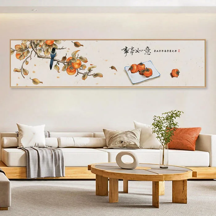 Tranh treo tường phòng khách, decor phòng ăn, trang trí phòng ngủ – Tranh  cây quả hồng chín mọng tranh cảnh sắc mùa thu QH2 - TLA Decor