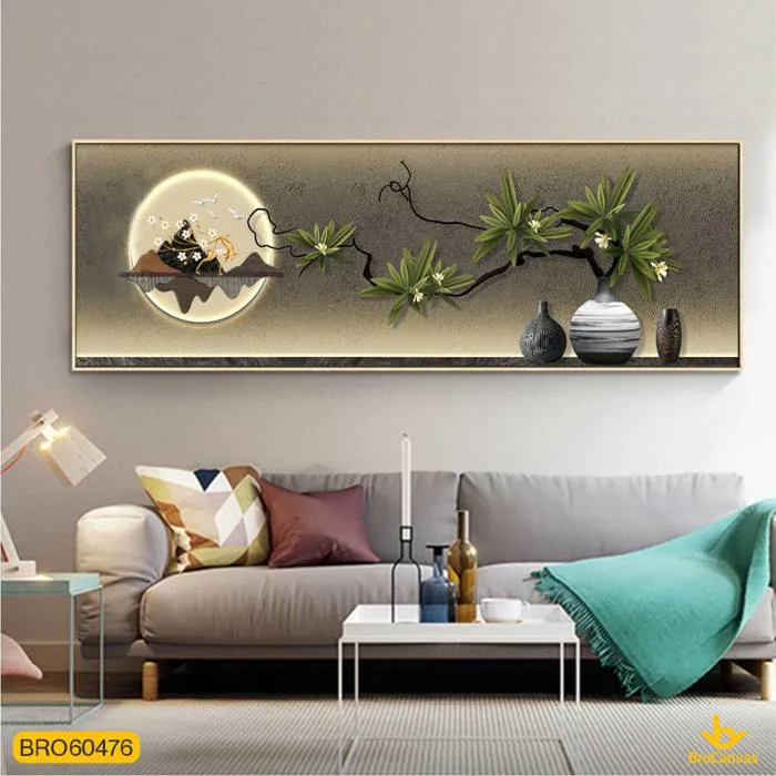 Tranh Treo Phòng Khách Đẹp Phong Cách Nhẹ Nhàng Sang Trọng Với Chú Hươu Và  Chậu