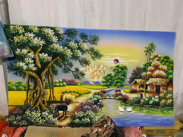 Tranh Phong Cảnh Đính Đá Thạch Anh Khổ 122 x 230 cm -