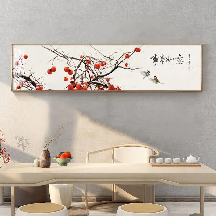 Tranh quả hồng treo tường phòng khách, decor phòng ăn, trang trí phòng ngủ  - Tranh tráng gương, tranh canvas in sơn dầu cao cấp QH3