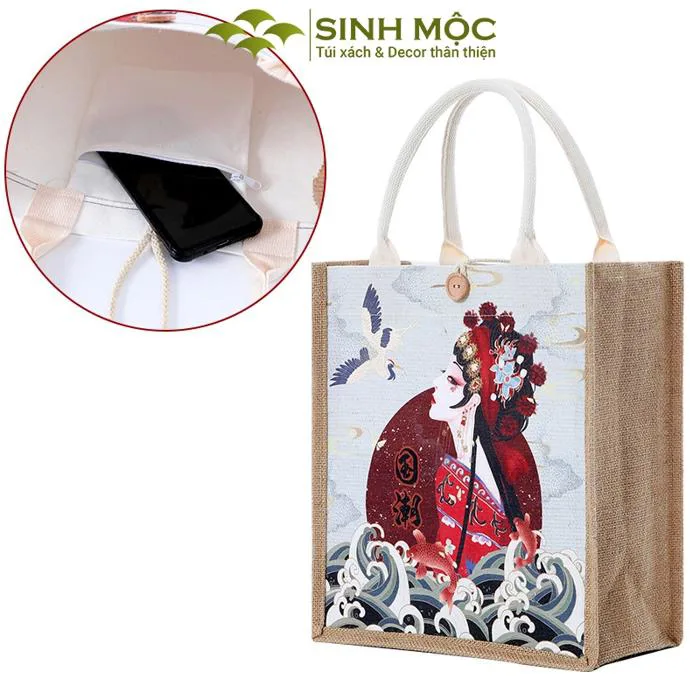 Túi cói vintage, túi đi biển, túi vải bố, Sinh Mộc - M3606