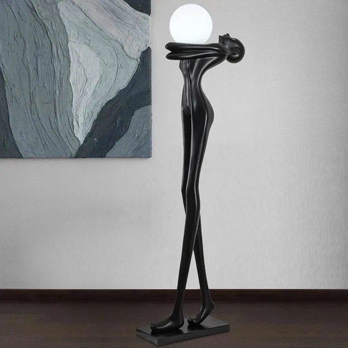 Tượng đứng trừu tượng trang trí kèm đèn decor cầm một bóng