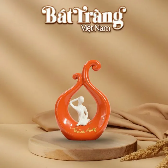 Tượng decor gốm sứ màu đỏ chữ thành công BT-TGS06