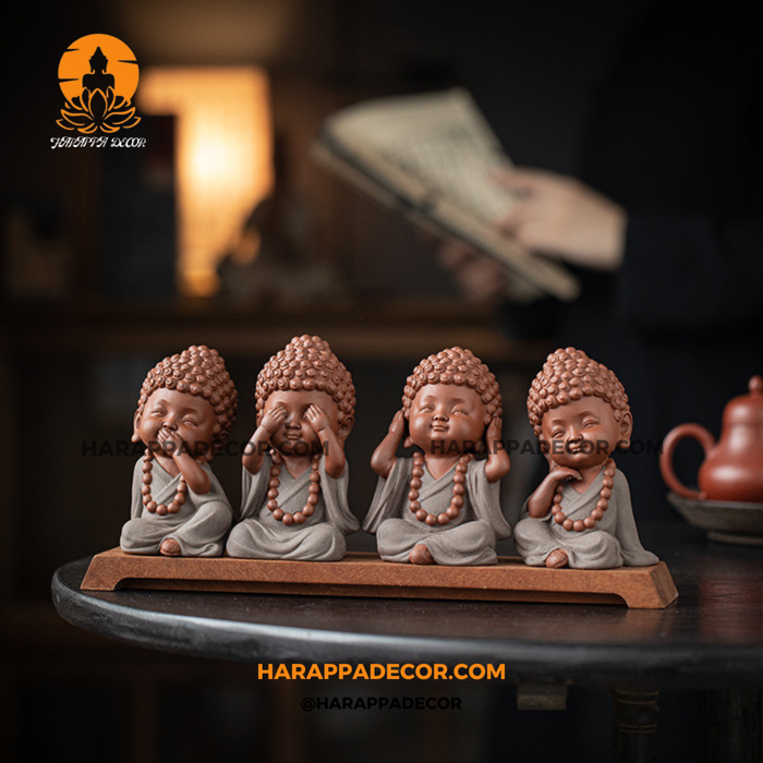 Bộ 4 Tượng Gốm An Yên - Gốm Tử Sa - Harappa Decor